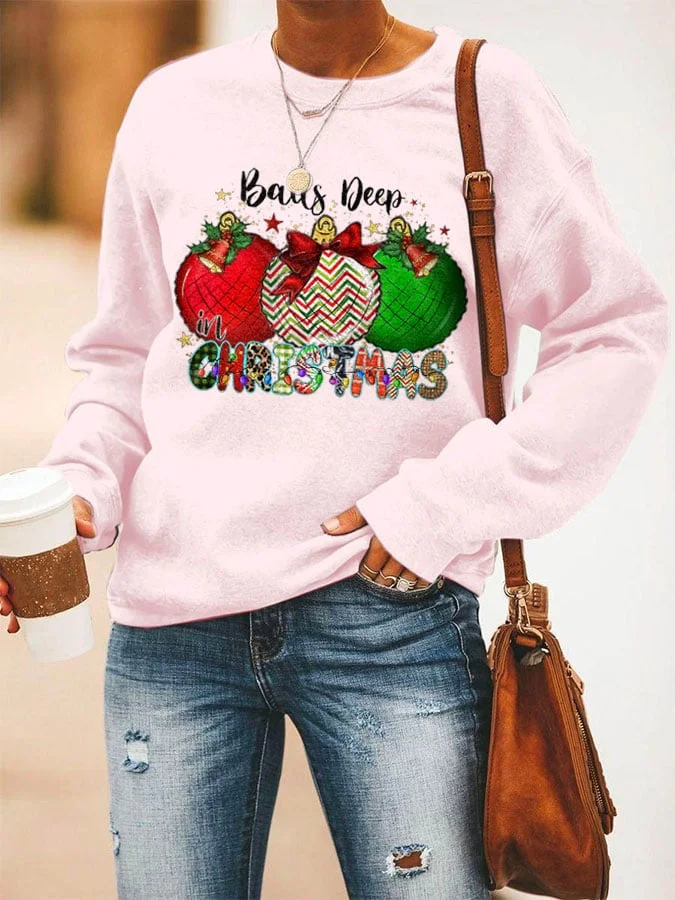 Balls Deep Into Christmas Print Long Sleeve Sweatshirt socialshop