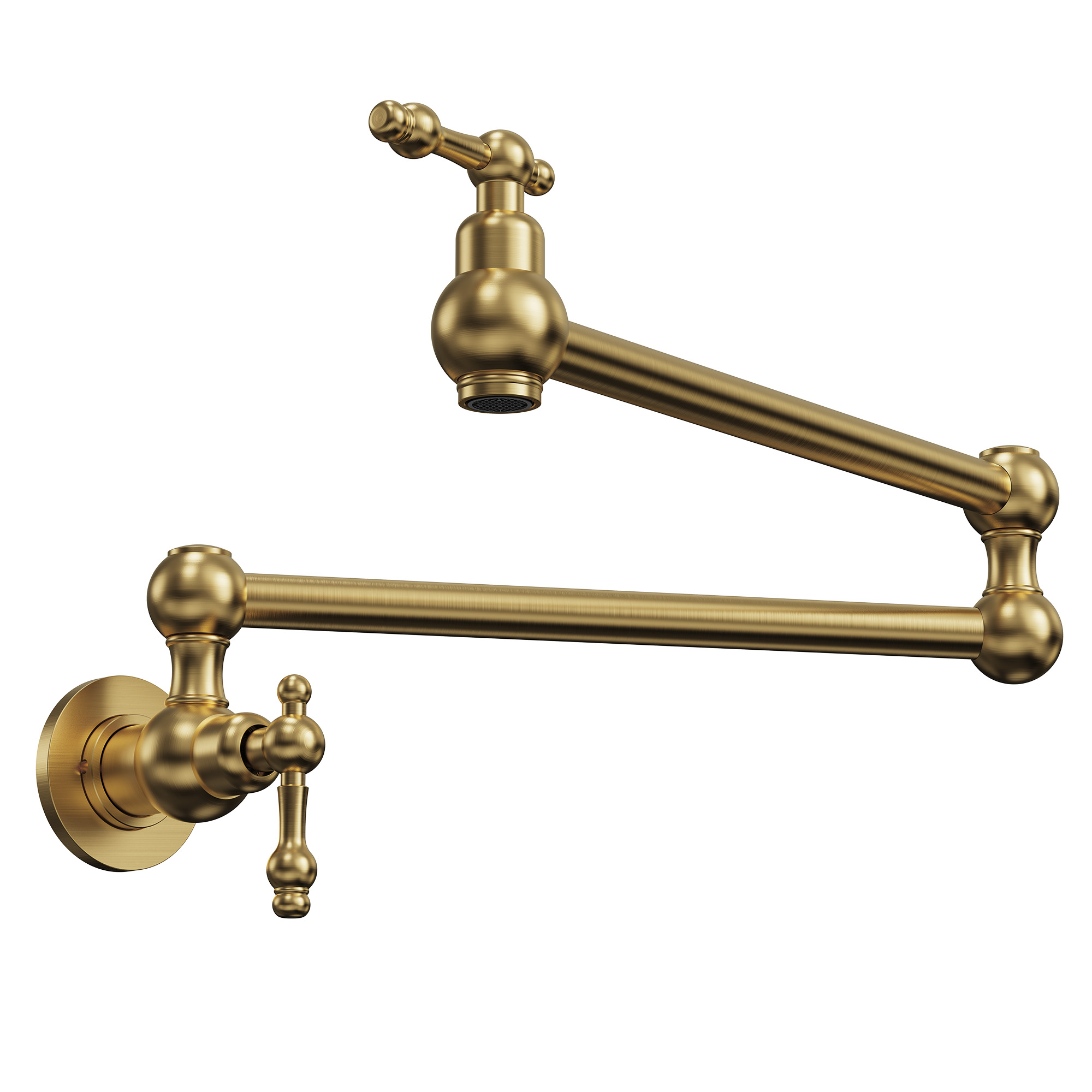 Vintage Design Wall-Mount Pot Filler Kitchen Faucet with Dual Swing Arms in Brushed Gold