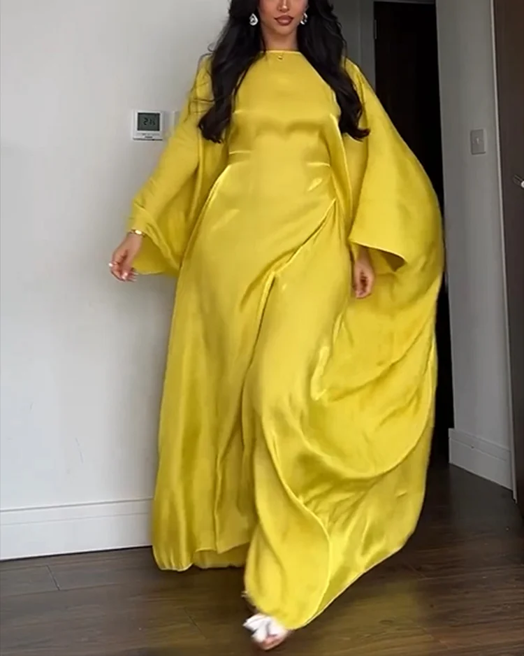 Women's Round Neck Solid Color Satin Dress