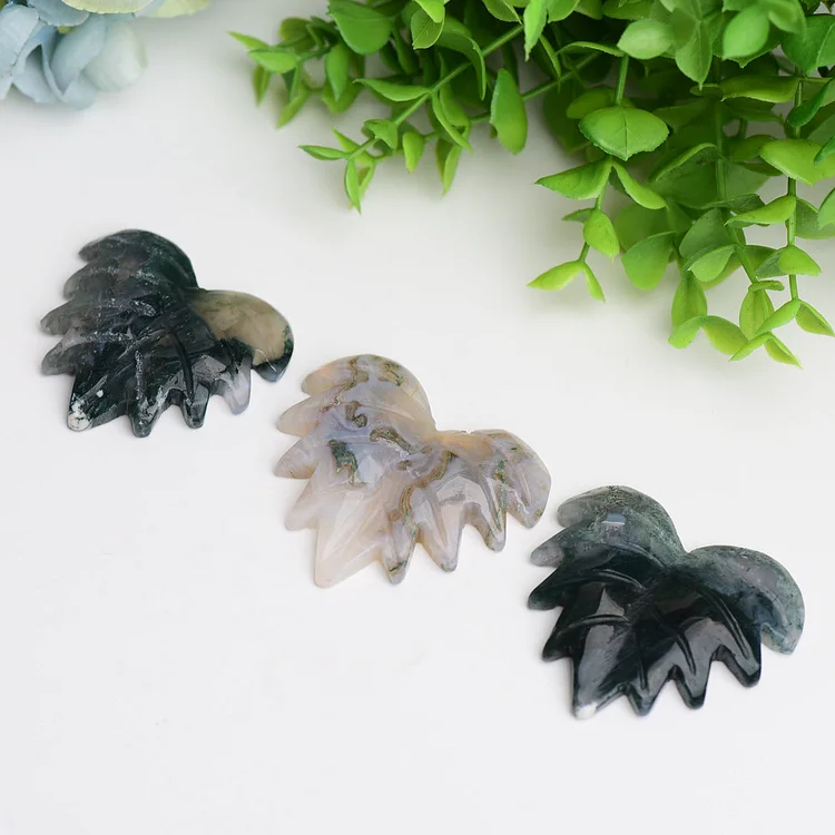 2.0" Moss Agate Maple Leaf Crystal Carving Plants