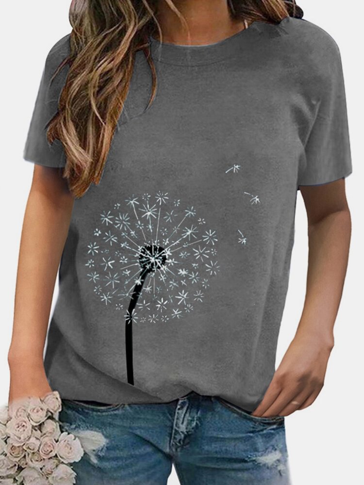 Crew Neck Casual Flower Print Short Sleeve T shirt For Women P1671230