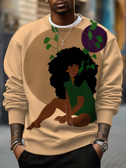 Men's Afro Hairstyle Woman Art Print Casual Sweatshirt