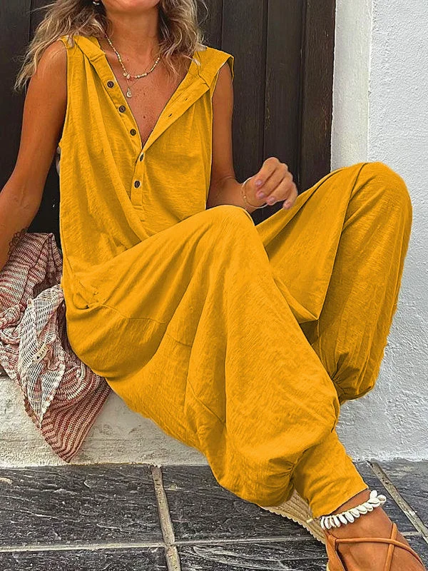 Women's Simple Loose Sleeveless V-neck Jumpsuits