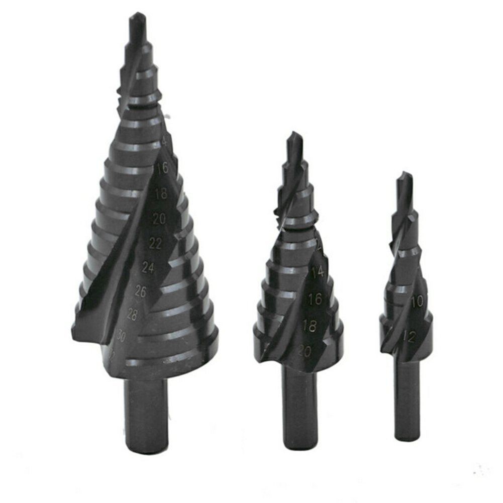 3x Nitrogen HSS Spiral Groove Step Drill Bit Hole Cutter Cone Drilling Set, 501 Original
3x Nitrogen HSS Spiral Groove Step Drill Bit Hole Cutter Cone Drilling Set, 501 Original