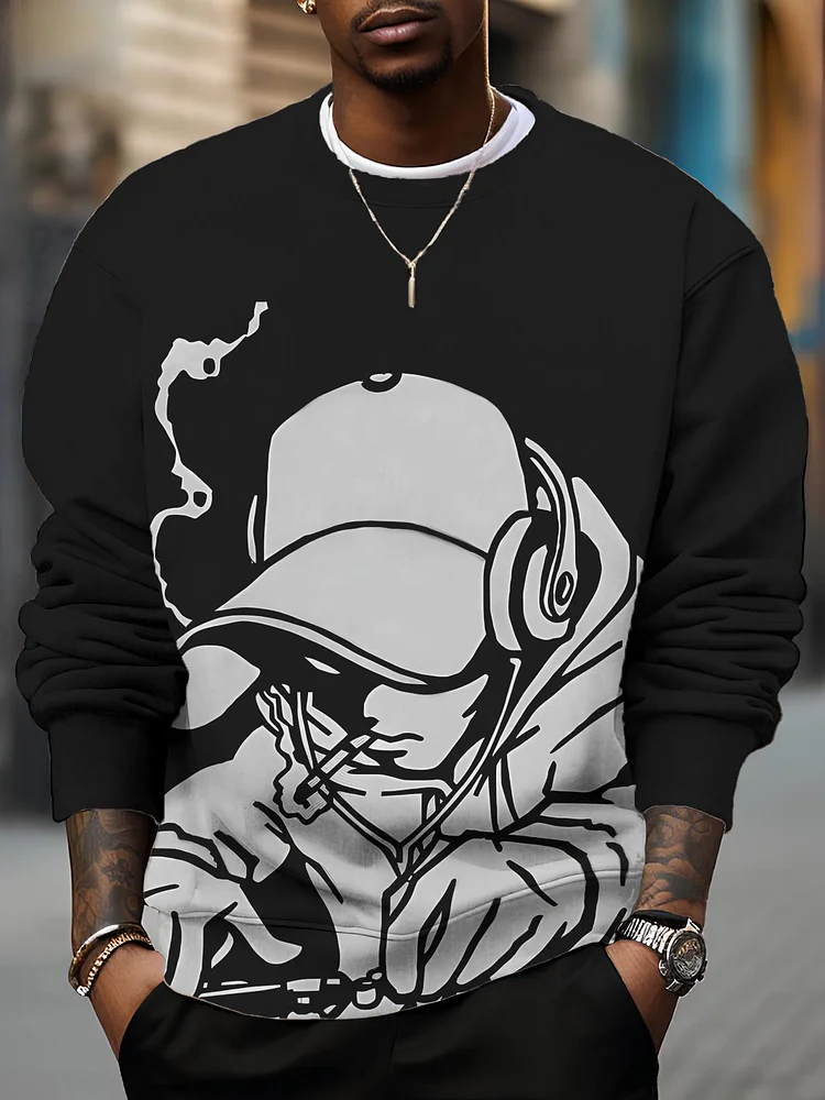 Men's Smoking DJ Art Print Casual Sweatshirt