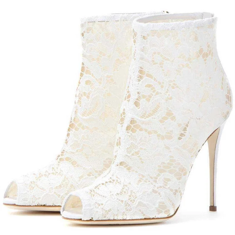 White Lace Ankle Booties for Wedding Vdcoo