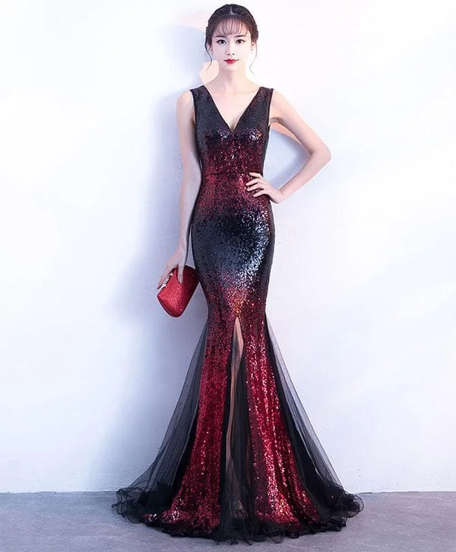 Mermaid V Neck Sequins Long Prom Dress, Formal Dress