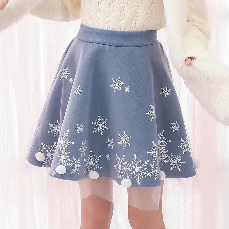 S/M/L Blue Snowflake Printing Gauze Skirt SP168499R