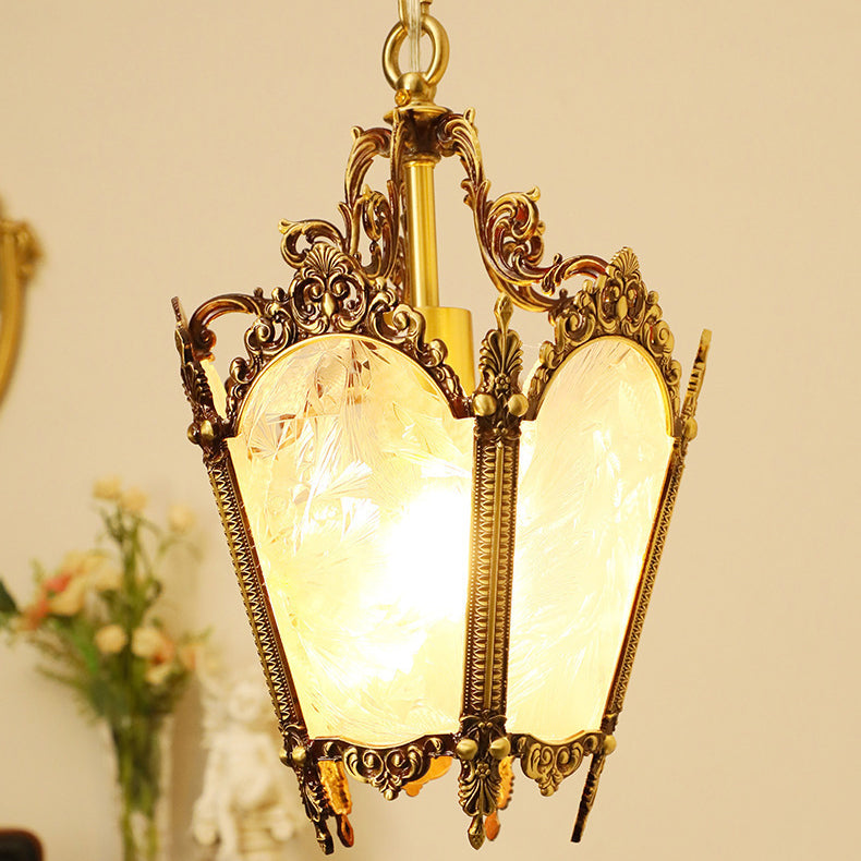 Traditional Vintage Ice Court Curve Glass Copper 1-Light Pendant Light For Living Room