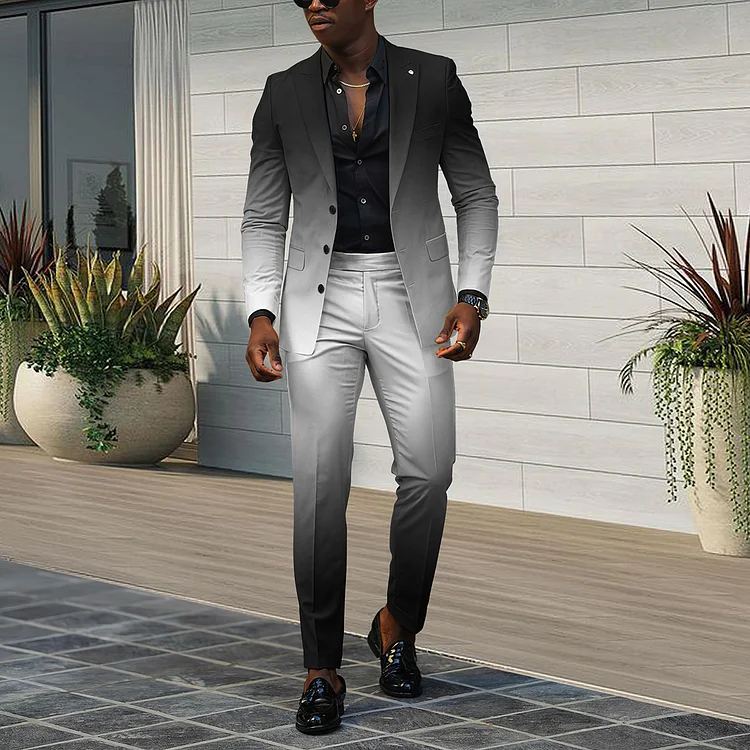 VChics Men's Black And White Gradient Blazer And Pants Co-Ord