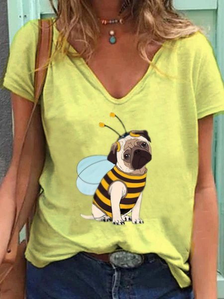 Bestdealfriday Animal Casual V Neck Cotton Blend Shirts Tops 9562946