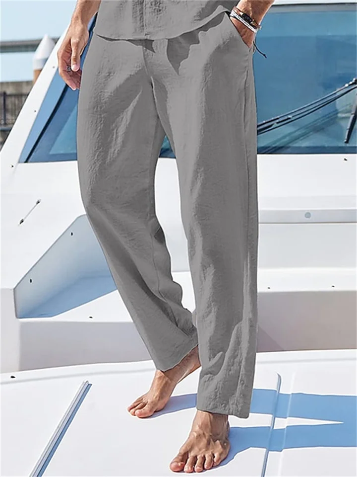 Men's Linen Pants Trousers Summer Pants Beach Pants Drawstring Elastic Waist Plain Comfort Breathable Outdoor Daily Going out Linen / Cotton Blend Fashion Streetwear Black White-JRSEE