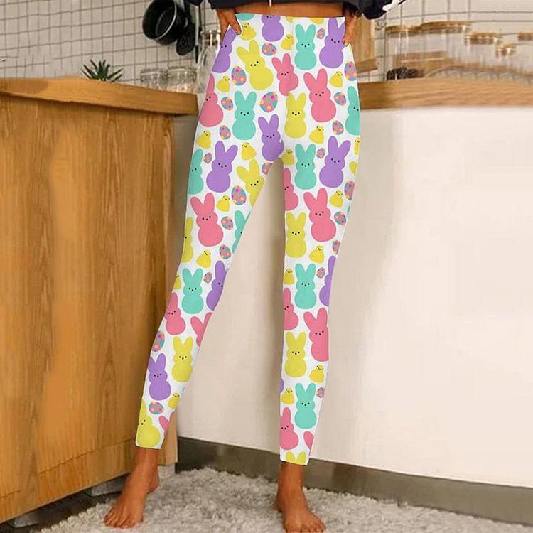 Comstylish Easter Colorful Bunny Casual Leggings