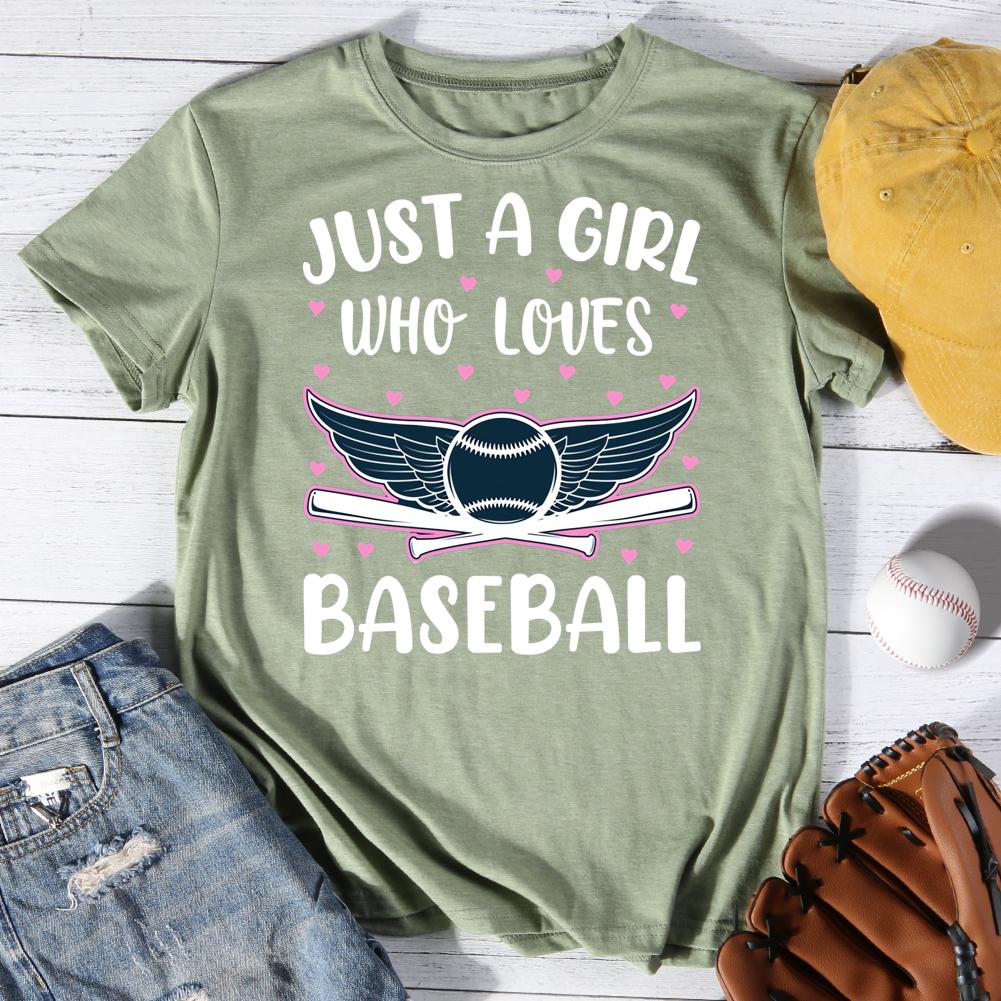 Just a girl who loves baseball Round Neck T-shirt-0025494-Guru-buzz
