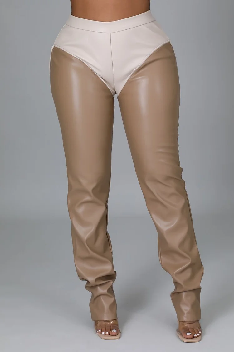 Shorts Design Faux PU Leather Pants Long Trouser