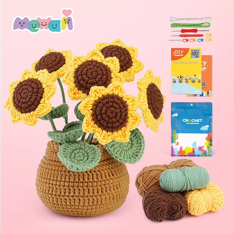Cuteeeshop Crochet Sunflower Tulip Lily Daisy Kits with Easy Peasy Yarn Crochet Yarn Flowers and Plants with Step-by-Step Video