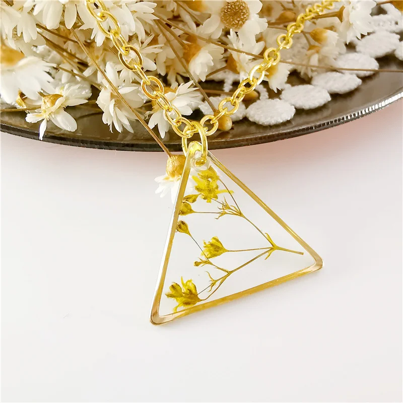 Triangle Floral Resin Necklace