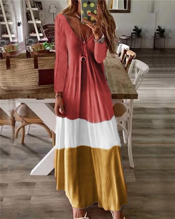 Color Patched Lifestyle Summer Holiday Daily Fashion Maxi Dresses - Chicaggo