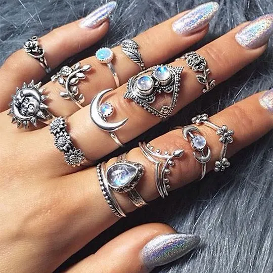 Bohemian Vintage Diamond Ring Set
