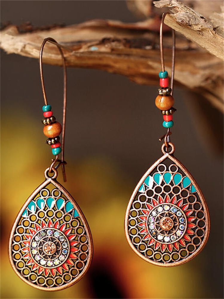 Comstylish Boho Mandala Hollow Carving Beaded Earrings