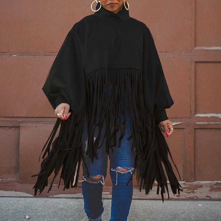 Vefave Fashion Solid Color Long Sleeve Tassel Sweatshirt
