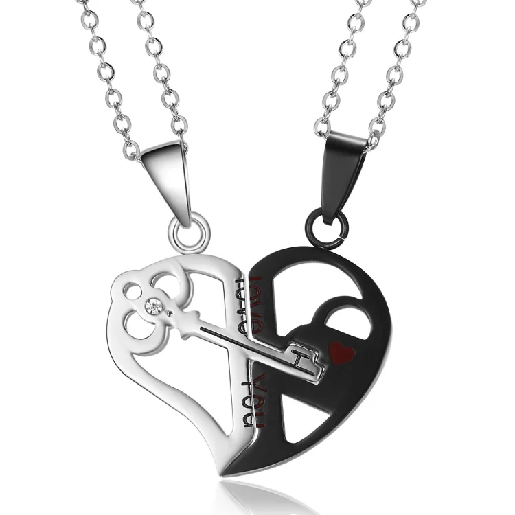 Lock and Key Necklace Set Heart Matching Necklace for Couple