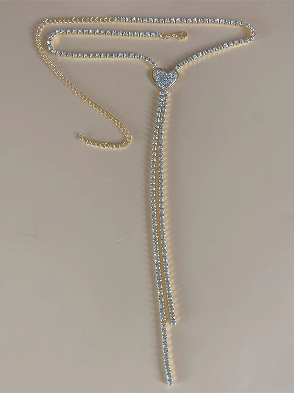 Heart Shape Rhinestone Tasseled Body Chain Accessories Necklaces Accessories