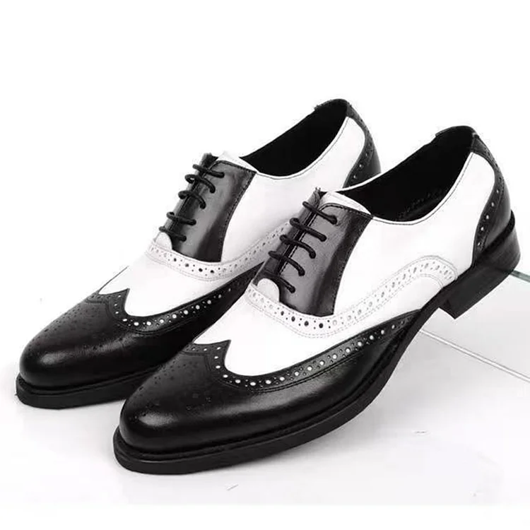 Men's Business Colorblock Brock Hollow Pointy Toe Lace Up PU Leather Dress Shoes