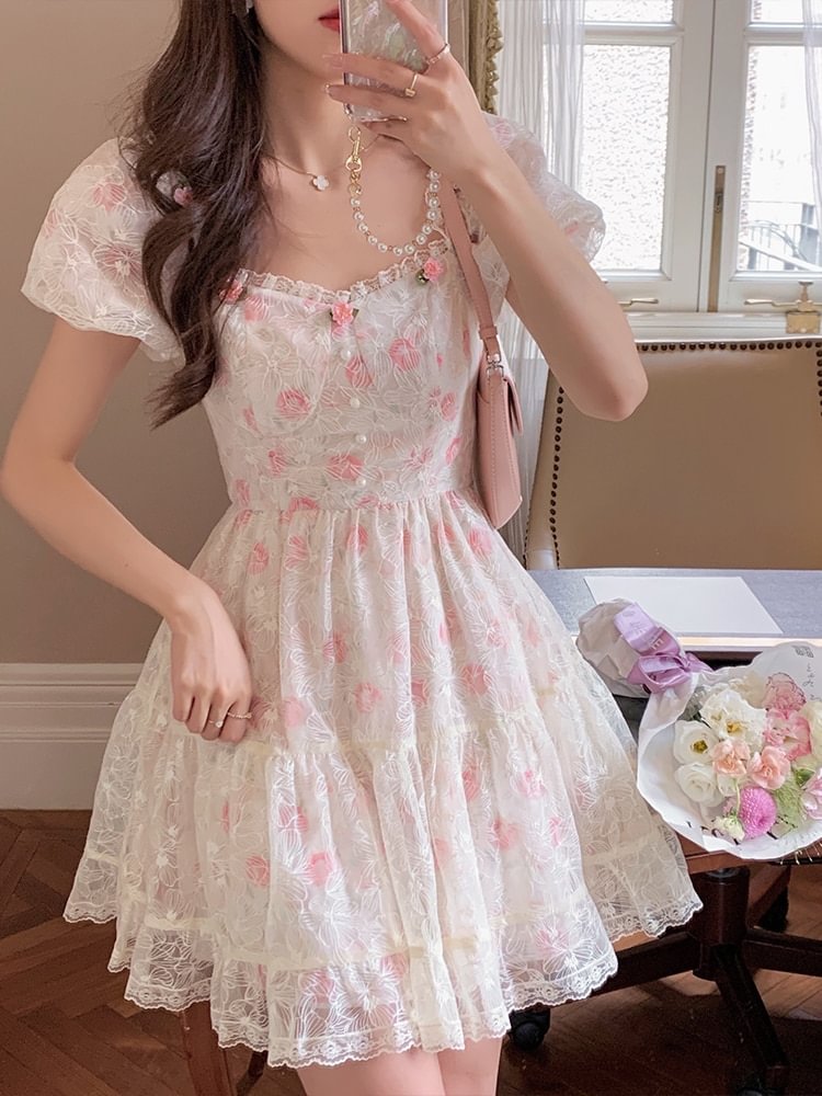 Floral Fairy Lace Vintage Elegant Sweet Dress PE019
