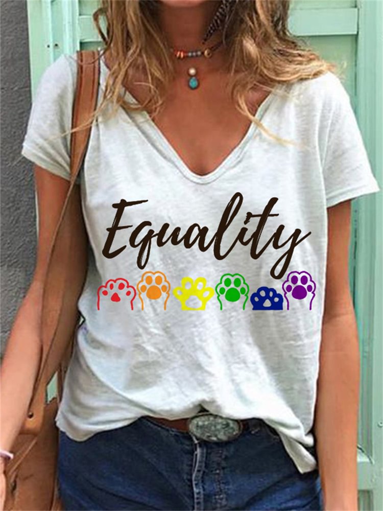 Equality Rainbow Paws V Neck T Shirt