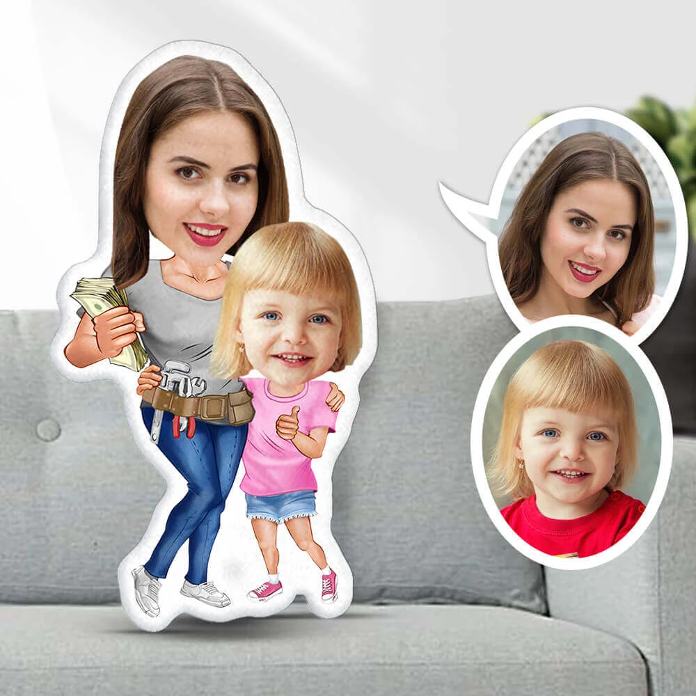 Mother's Day Gift,Custom Photo Face Pillow, Maintenance Worker Mommy With Daughter Style Photo Face Pillow, Face Picture Pillow Dolls and Gifts For Mother's Day