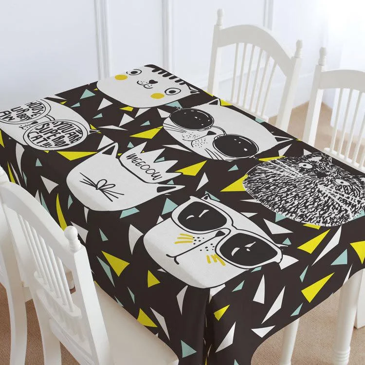 Black Cat Casual Printed Tablecloth