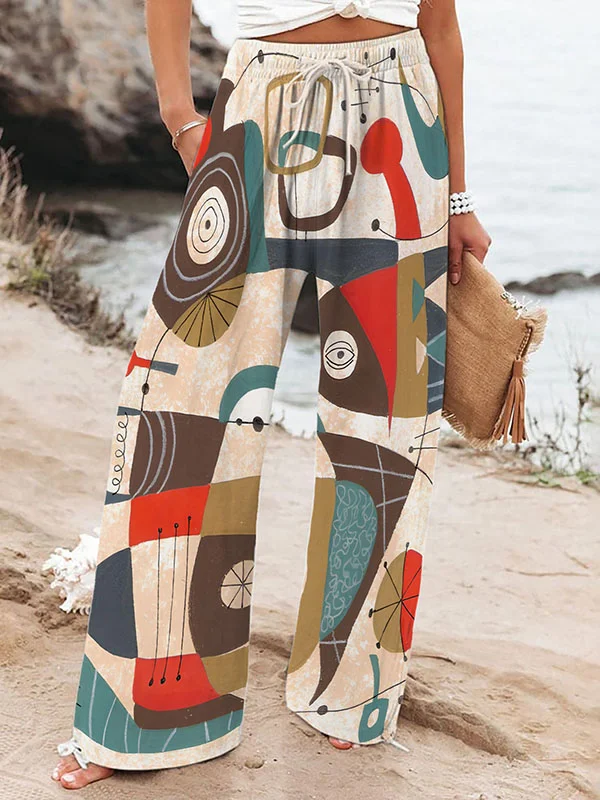 Women's Black Abstract Painting Art Print Casual Pants