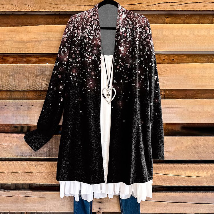 Vefave Casual Contrast Sequin Print Cardigan
