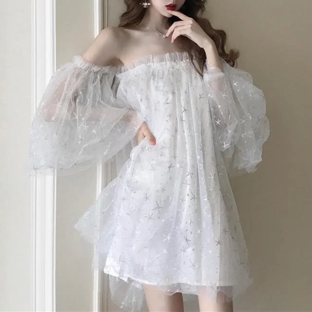 Black/White Fairy Star Off Shoulder Dress SP13778