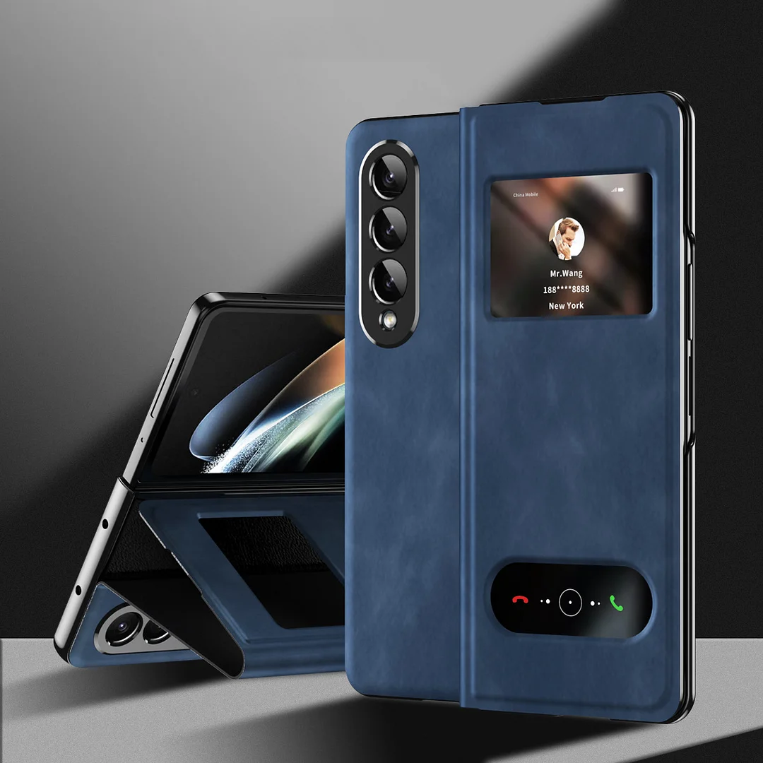 Luxury Leather Phone Case With Flip-free Answering Window And Phone Stand For Galaxy Z Fold3/Fold4/Fold5