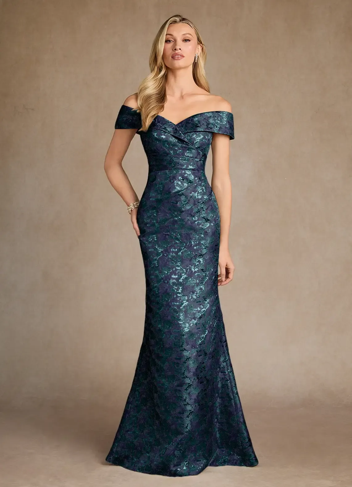 Lussooy Luxurious Portrait Sleeveless Printing Mermaid Floor Length Mother of The Bride Dress