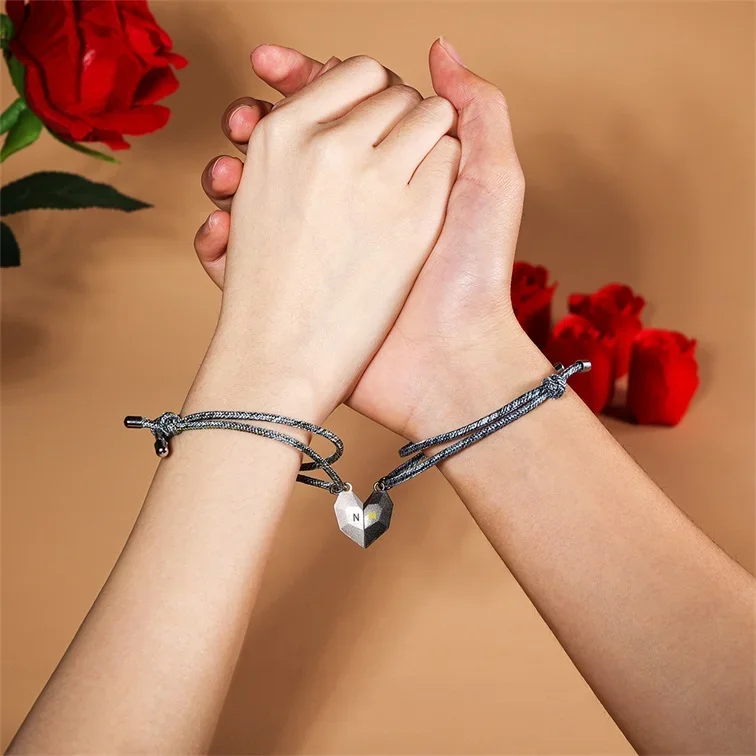 Personalized Letter Couple Heart Magnet Bracelets
