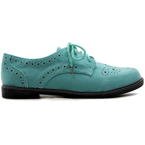 Turquoise Lace up Flats Women's Oxfords Comfortable Vintage Shoes |FSJ Shoes