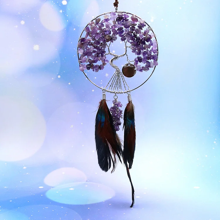Amethyst Pink Crystal Tree Of Life Dream Catcher Decoration