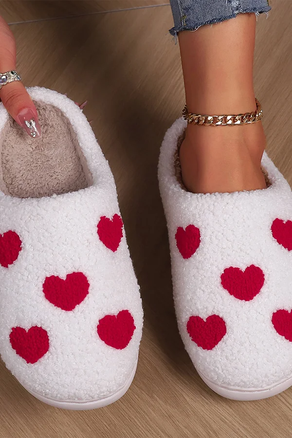 Valentines Day Hearts Print Plush House Slippers