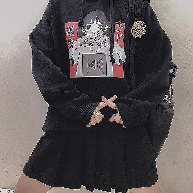 Black/White Kawaii Mute Hoodie Jumper SP13415