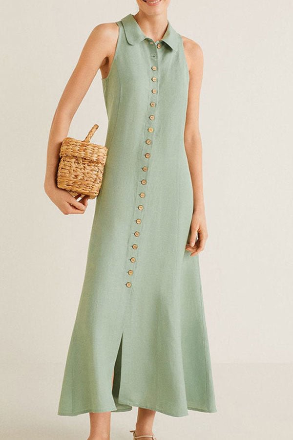 Sleeveless Buttoned Lace-up Shirt Dress - Shop Trendy Women's Clothing | LoverChic