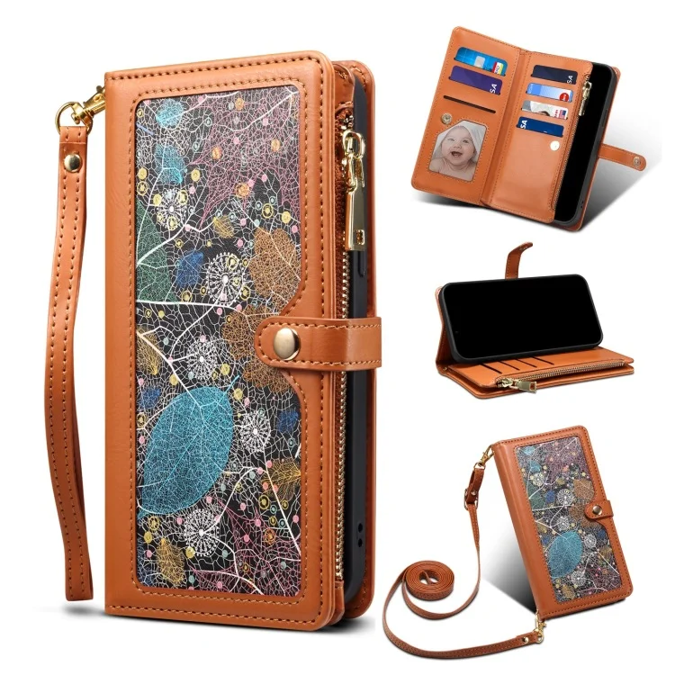 Retro Crossbody Leather Phone Case With 10 Cards Holder,Zipper Wallet,Kickstand And Lanyard For Galaxy S22/S22+/S22 Ultra/S23/S23+/S23 Ultra