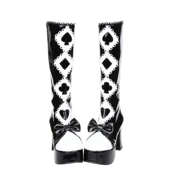 VCshoes Mori Girl Women Platform Punk Cosplay Shoes Lady Lolita Boots Woman Princess High Heels Pumps Poker Pattern 47