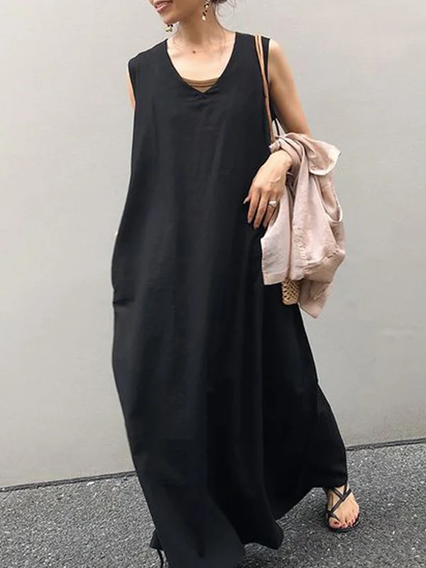 Japanese Simple Sleeveless Loose Solid Color Dress