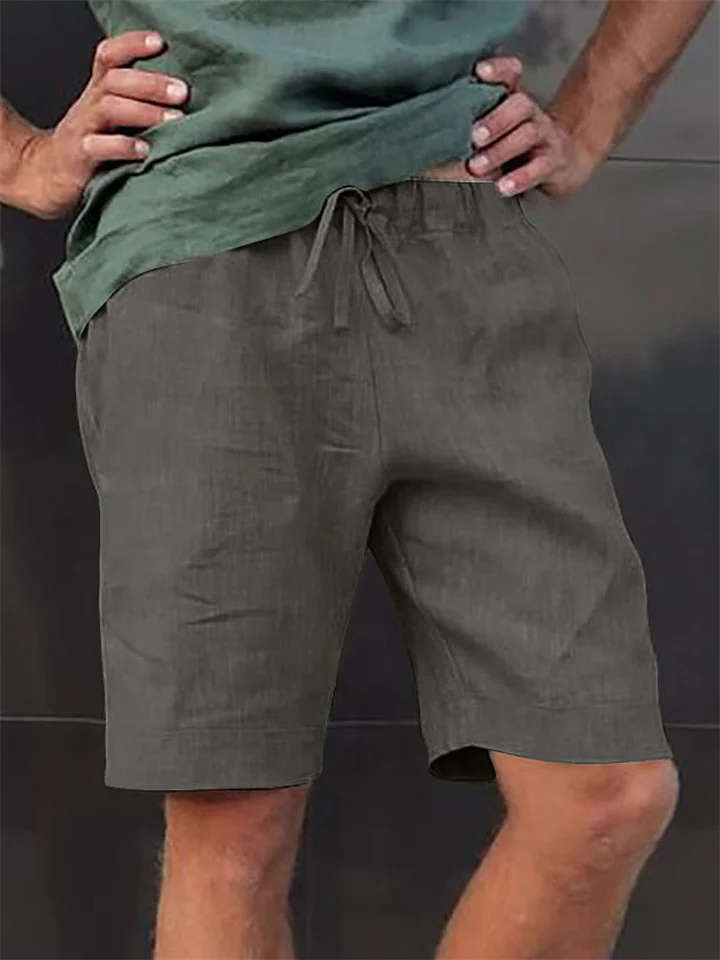 Men's Shorts Linen Shorts Summer Shorts Bermuda shorts Pocket Drawstring Plain Comfort Breathable Knee Length Daily Beach Linen / Cotton Blend Streetwear Casual / Sporty Black White Micro-elastic-JRSEE