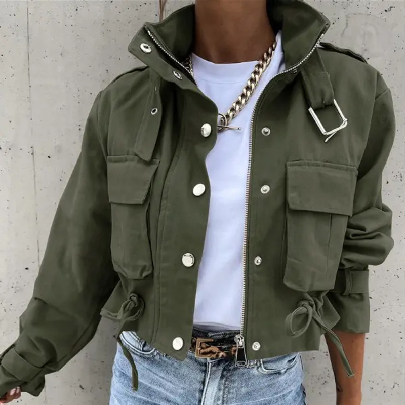Fashion Contrasting Color Short Long Sleeve Loose Jacket