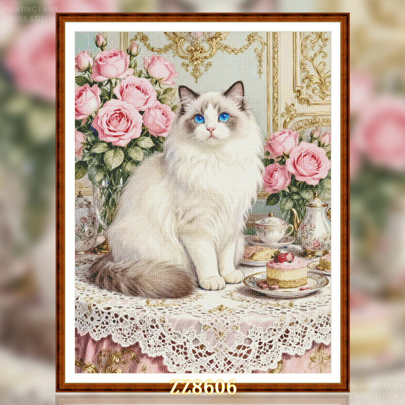 ZZ8606-Ragdoll Cat's Afternoon Tea]_ 87.48_ Painting Fairy Cross