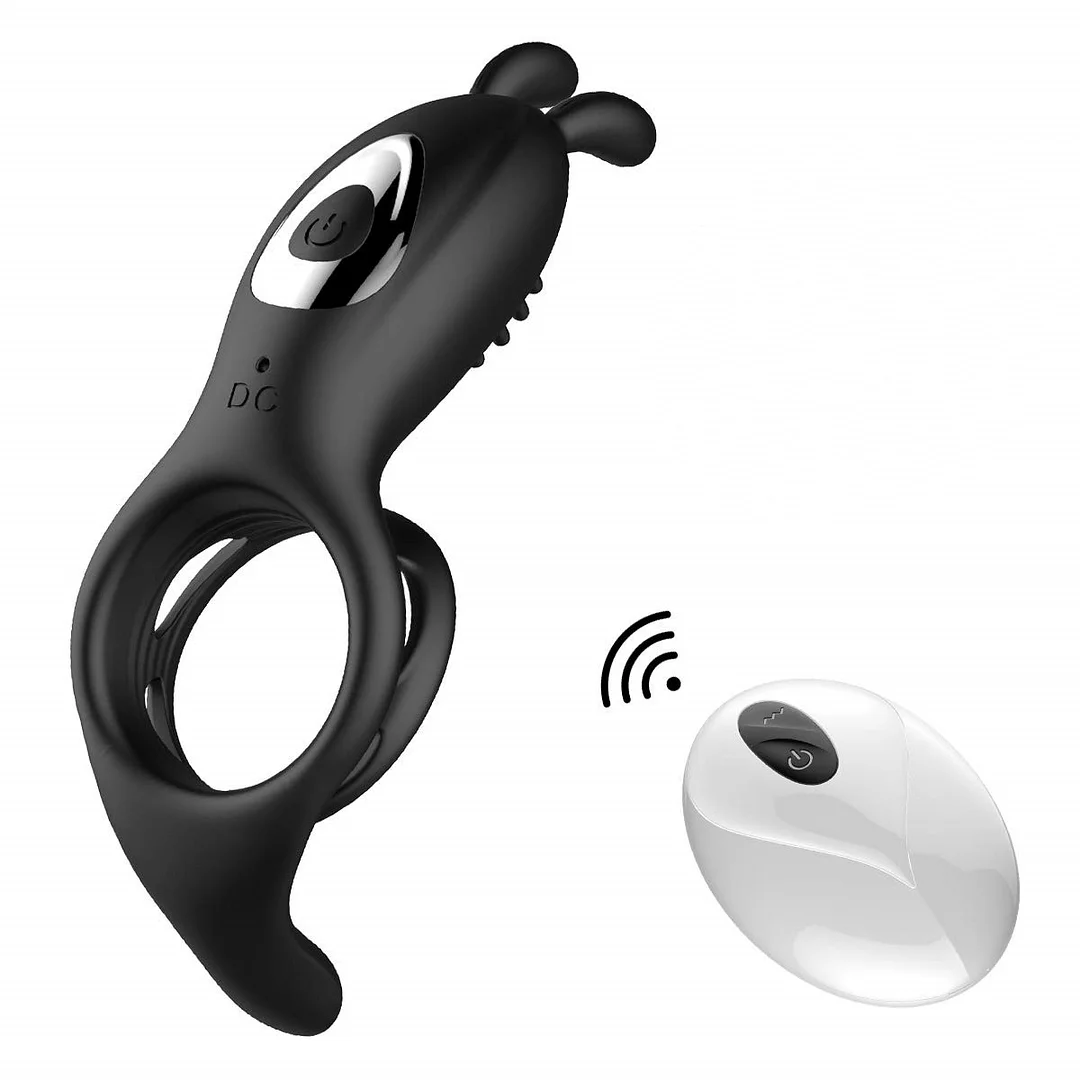 Remote Control 9 Frequency Vibrating Cock Ring Rabbit Ear Penis Ring - Rose Toy